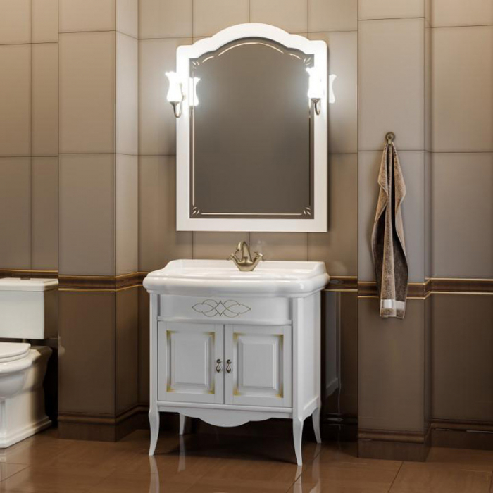 Комплект мебели для ванной комнаты Opadiris ЛОРЕНЦО 80, белый матовый с бежевой патиной