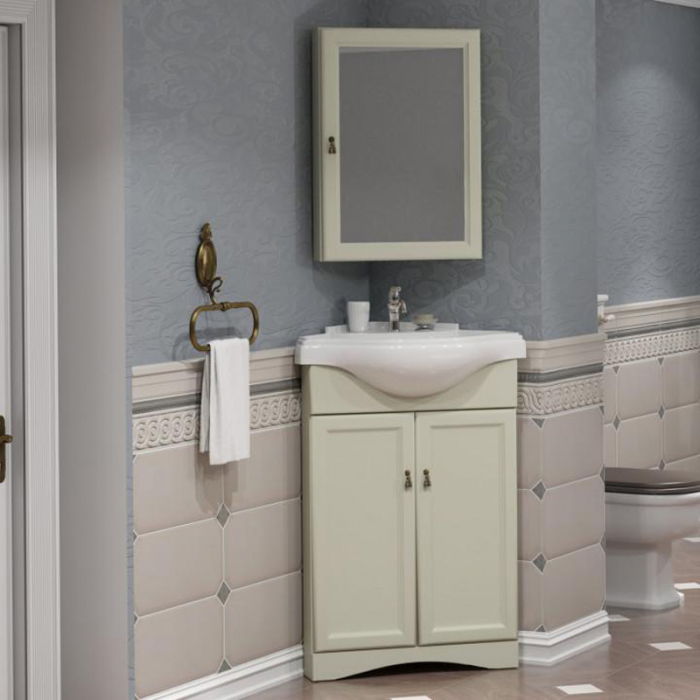 Комплект мебели для ванной комнаты Opadiris КЛИО 45, угловой правый, слоновая кость