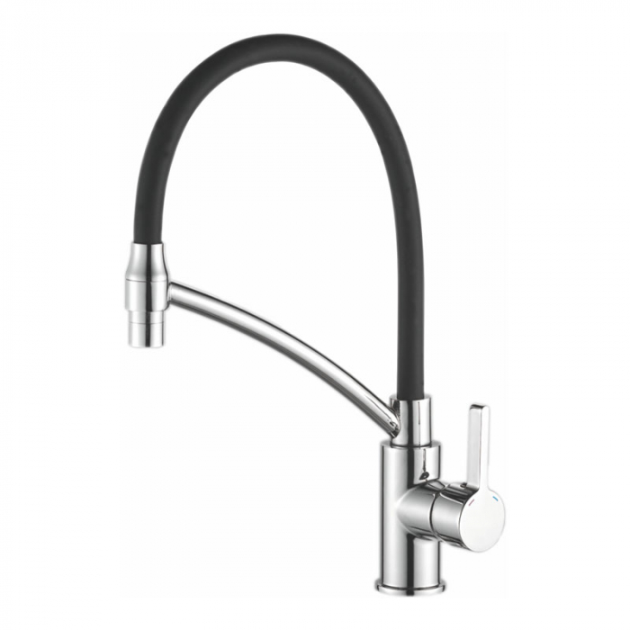 Смеситель для кухни Haiba HB73643-7 однорукояточный, гибкий излив, черный/хром