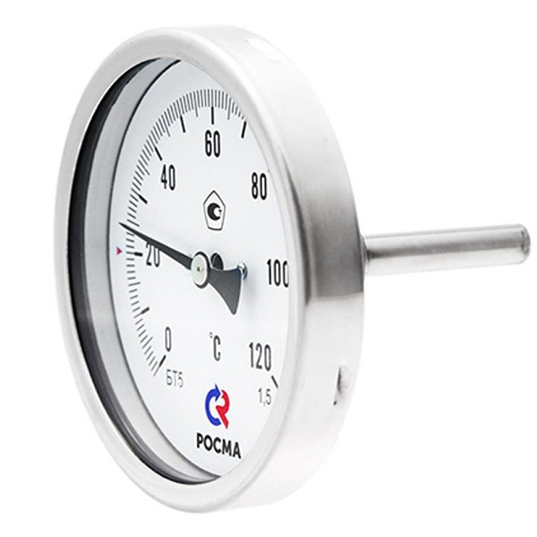 Термометр биметаллический коррозионностойкий Росма БТ-71.220 (0–120 °C) G1/2.250. 1,5
