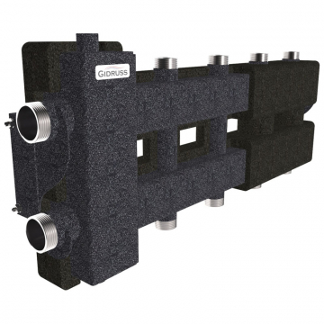 Балансировочный коллектор Gidruss BM-80-5DU.EPP (п. котла G 1.1/4", 2+2 контура G 1", бок. контур G 1.1/4", 4D-кронштейны K.UMS, EPP-термоизоляция)
