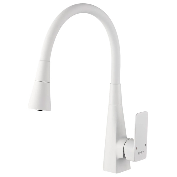 Смеситель для кухни Haiba HB73823-8 однорукояточный, с гибким изливом, белый