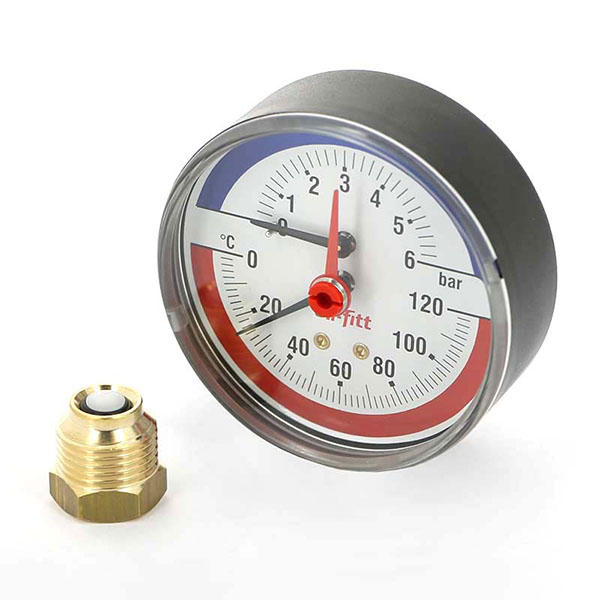 Термоманометр аксиальный Uni-Fitt D80 (0-120 °С) (0- 6 bar) G1/2