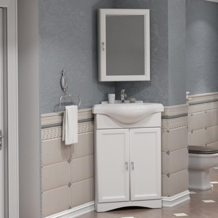 Комплект мебели для ванной комнаты Opadiris КЛИО 45, угловой правый, белый матовый