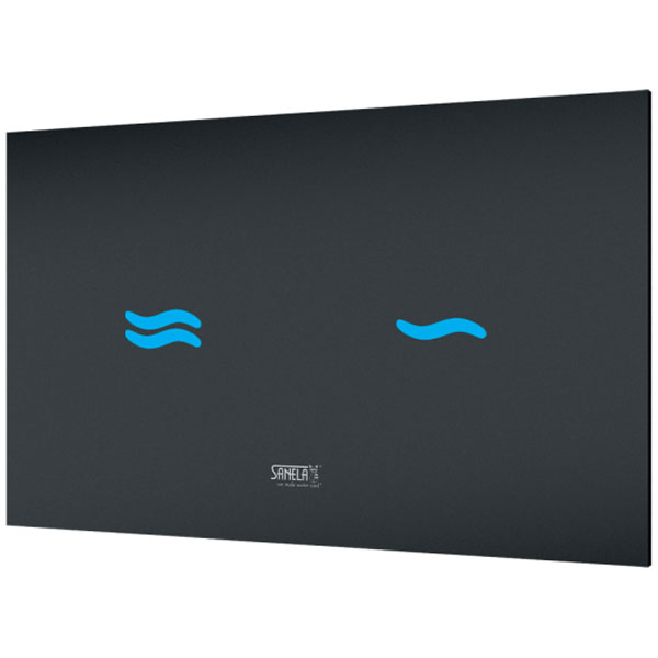 Электронное сенсорное устройство для смыва унитаза, цвет стекланной крышки REF 9005 чёрный, подстветка голубая, 24В Sanela SLW 30F