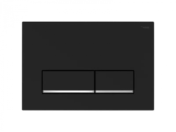 Панель смыва РЕХАУ NOVA LONG 002 с прямоугольными клавишами, пластик, черный, матовый, нижняя полоса клавиш хром, глянцевый