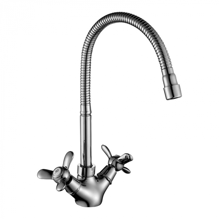 Смеситель для кухни Rossinka Q02-75 двухрукояточный, с гибким изливом