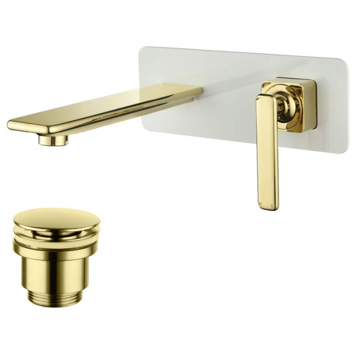 Смеситель для раковины LeMark MISTA LM6426WG однорукояточный, встраиваемый в стену, белый/золото