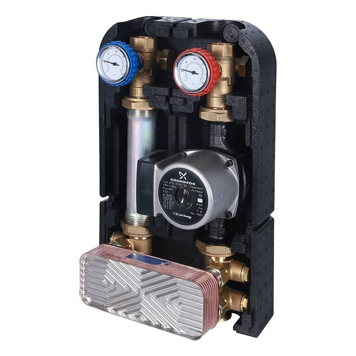 Насосная группа с теплообменником 28 пластин DN25 (1") Stout SDG-0038-282502 с насосом Grundfos UPSO 25-65
