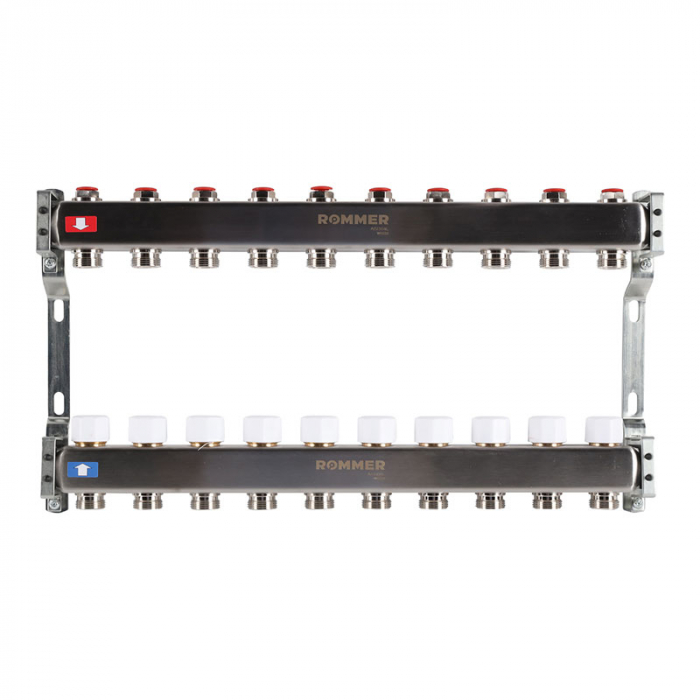 Коллекторная группа Rommer RMS-3200-000010 1"-3/4"EK×10 с запорными клапанами