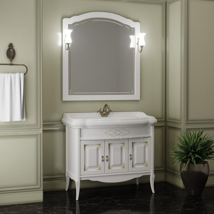 Комплект мебели для ванной комнаты Opadiris ЛОРЕНЦО 100, белый матовый с бежевой патиной