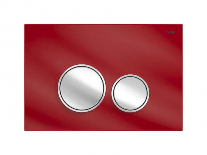 Панель смыва РЕХАУ NOVA ORB GLASS с круглыми клавишами, закаленное стекло, красный, клавиши и их контур хром, глянцевый