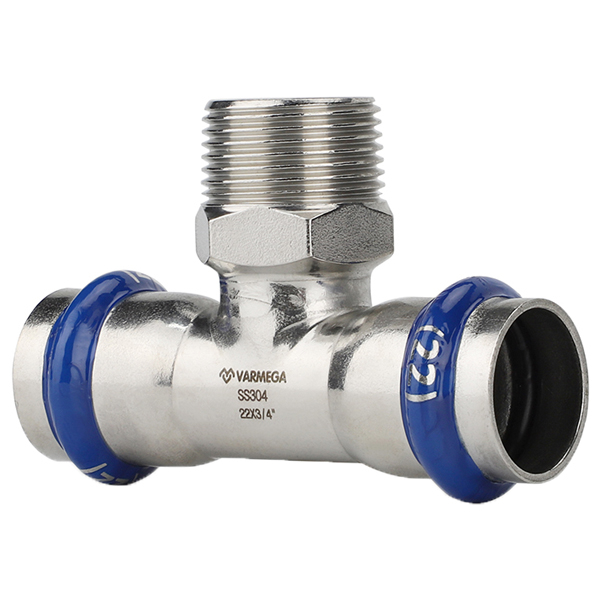Тройник раструбный c НР 22x1/2"x22 Varmega Inox Press