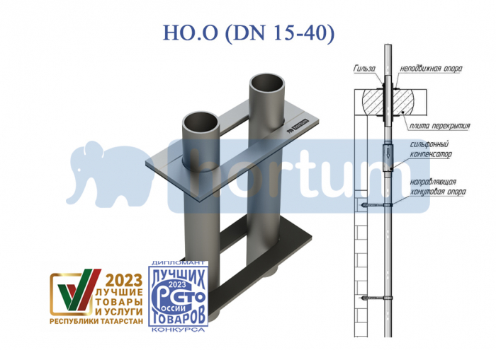 Неподвижная опора для отопления двухтрубная НО.О 15.2 hortum, с гильзой