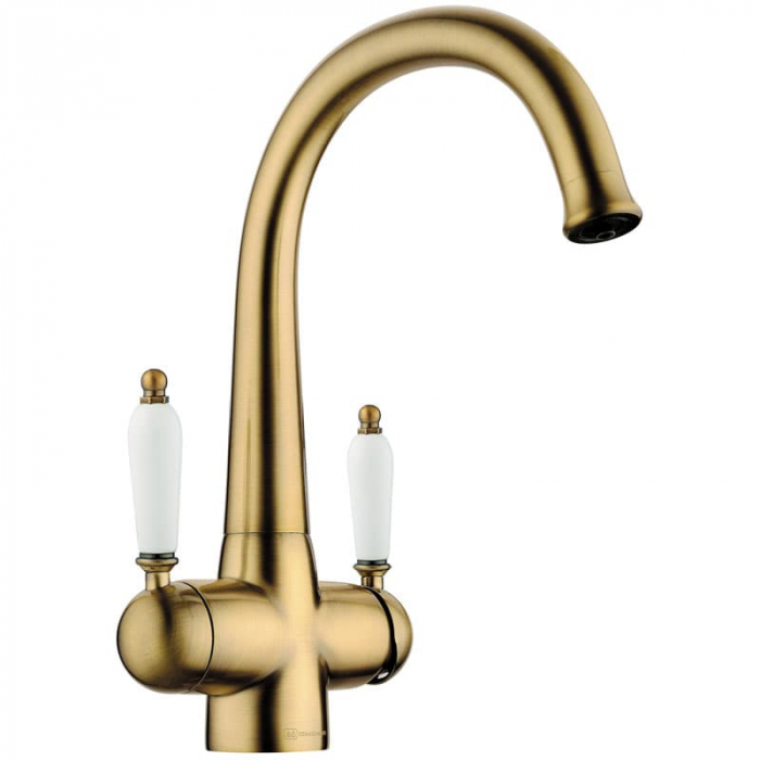 Смеситель для кухни Omoikiri OKINAWA-2-AB однорукояточный, с переключателем на фильтр, античная латунь