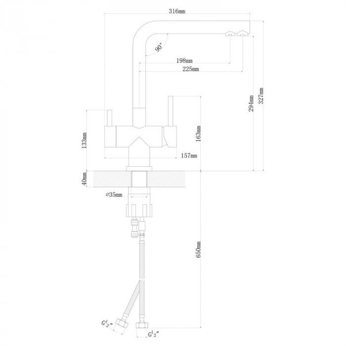Смеситель для кухни Flortek АРЕС FL однорукояточный, с подключением к фильтру, серый шелк