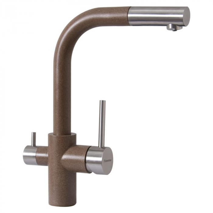 Смеситель для кухни Flortek КРИСТАЛЛ FL однорукояточный, с подключением к фильтру, коричневый
