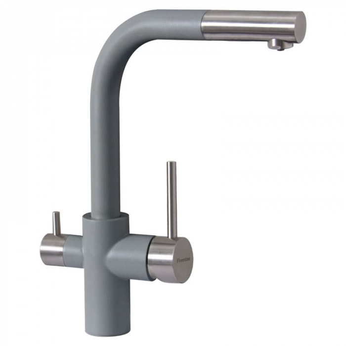 Смеситель для кухни Flortek КРИСТАЛЛ FL однорукояточный, с подключением к фильтру, серый шелк