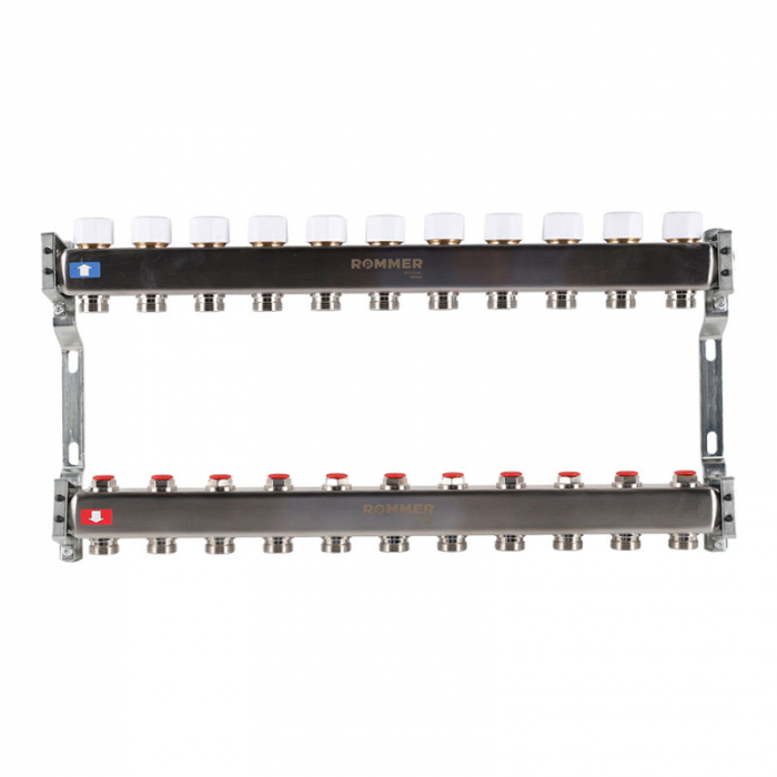 Коллекторная группа Rommer RMS-3200-000011 1"-3/4"EK×11 с запорными клапанами