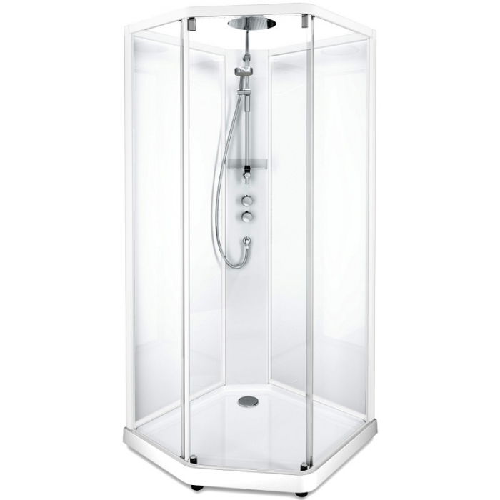 Душевая кабина Ido Showerama 10-5 Comfort 1000×1000 мм, пятиугольная, прозрачное стекло, белый профиль