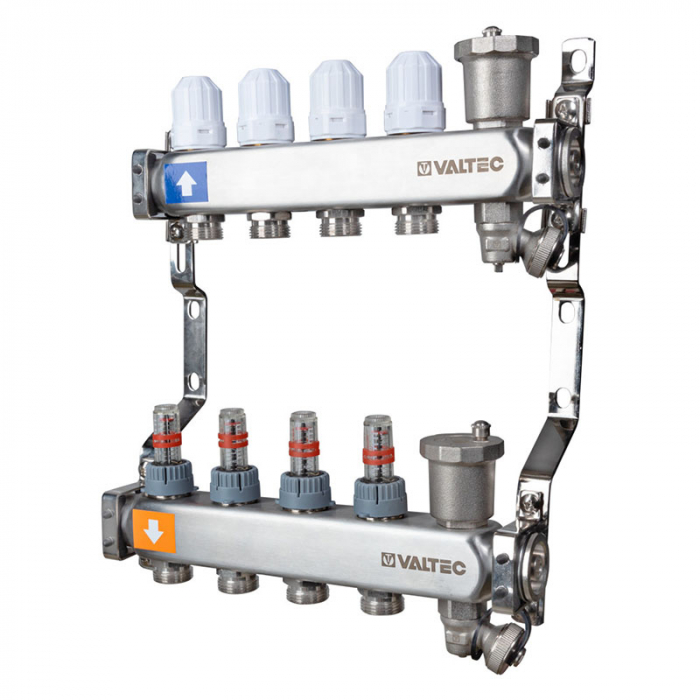 Коллекторная группа Valtec VTc.579.EMNX.0610 1&quot;-3/4&quot;EK×10 с расходомерами, воздухоотводчиками