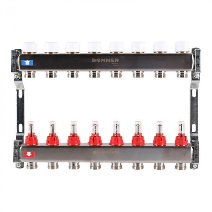 Коллекторная группа Rommer RMS-1200-000008 1"-3/4"EK×08 с расходомерами
