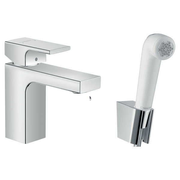 Смеситель для раковины Hansgrohe Vernis Shape однорукояточный, 100, с гигиеническим душем, хром (71216000)