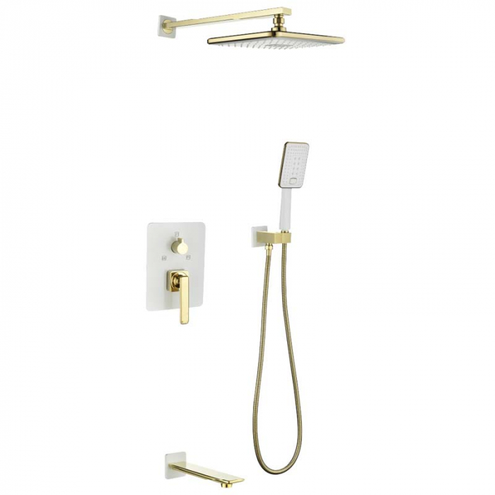 Смеситель для ванны LeMark MISTA LM6422WG однорукояточный, встраиваемый в стену, белый/золото