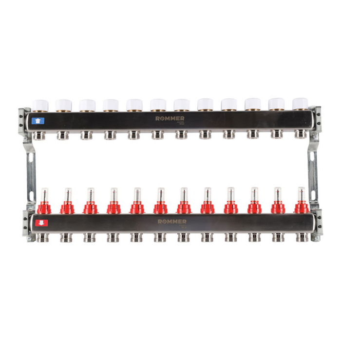 Коллекторная группа Rommer RMS-1200-000012 1"-3/4"EK×12 с расходомерами
