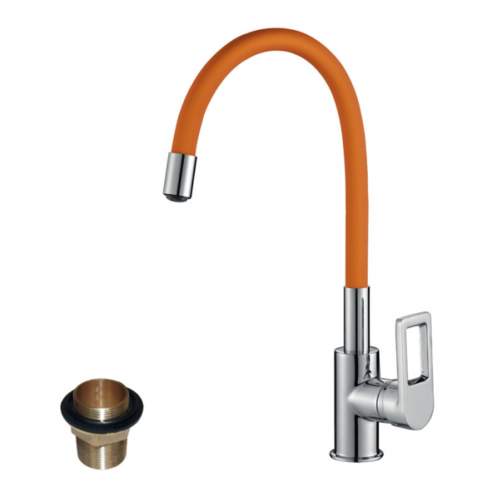 Смеситель для кухни Rossinka Z35-35U однорукояточный, с гибким изливом, оранжевый