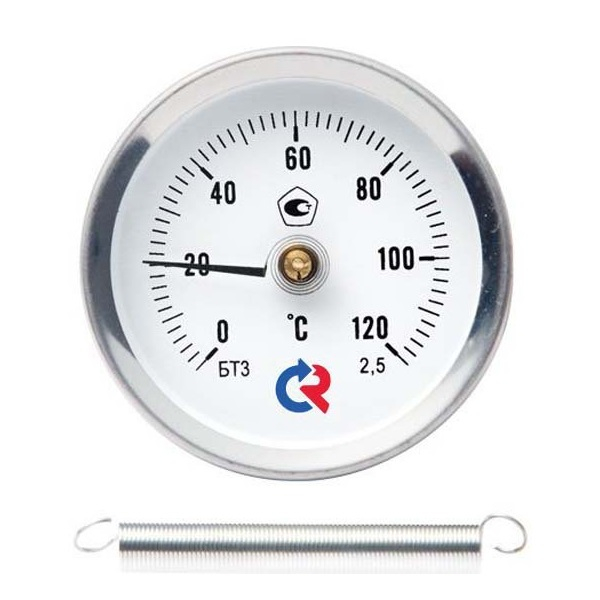 Термометр биметаллический накладной с пружиной Росма БТ-30.010 (0–150 °C). 2,5