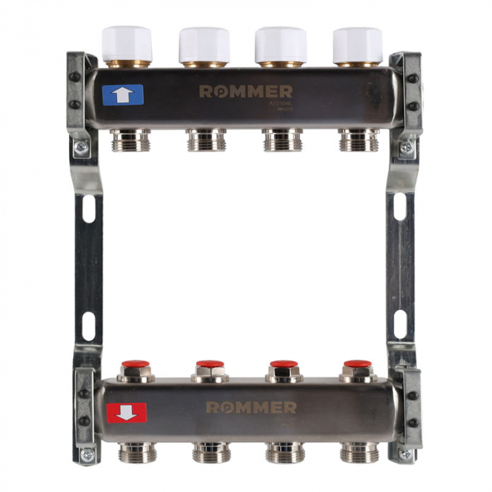 Коллекторная группа Rommer RMS-3200-000004 1"-3/4"EK×04 с запорными клапанами