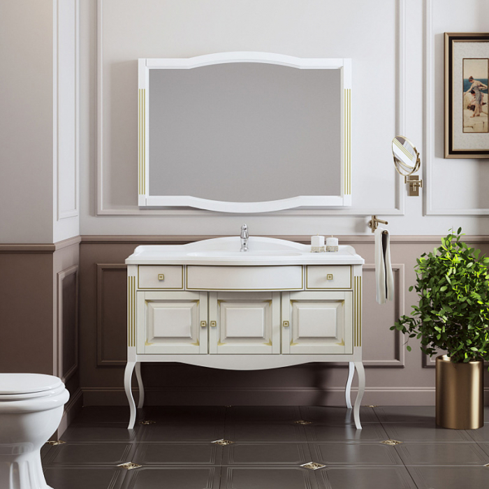 Комплект мебели для ванной комнаты Opadiris ЛАУРА 120, белый матовый с бежевой патиной