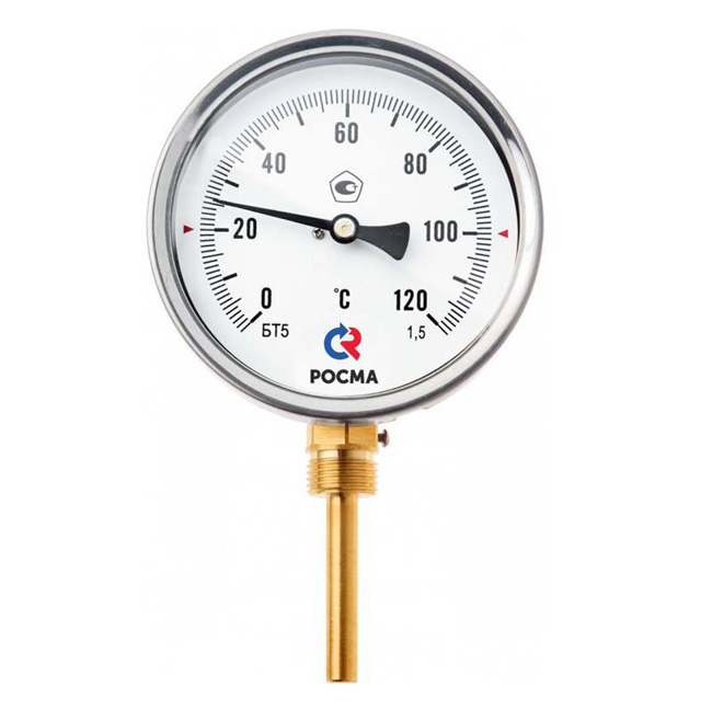 Термометр биметаллический Росма БТ-52.211 (0–160 °С) G1/2.100. 1,5