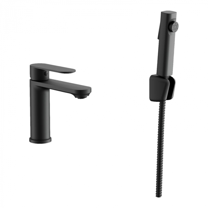 Смеситель для раковины BELZ B12713-7 однорукояточный, с гигиеническим душем, черный