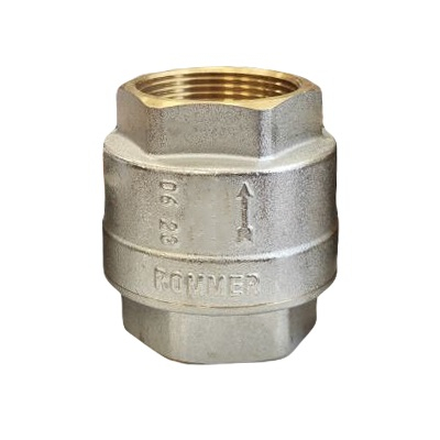 Клапан обратный пружинный Rommer RVC-0001 DN40 (1.1/2") в-в, латунь, с металлическим золотником