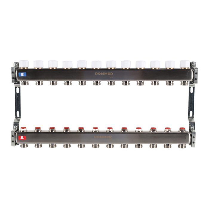 Коллекторная группа Rommer RMS-3200-000012 1"-3/4"EK×12 с запорными клапанами