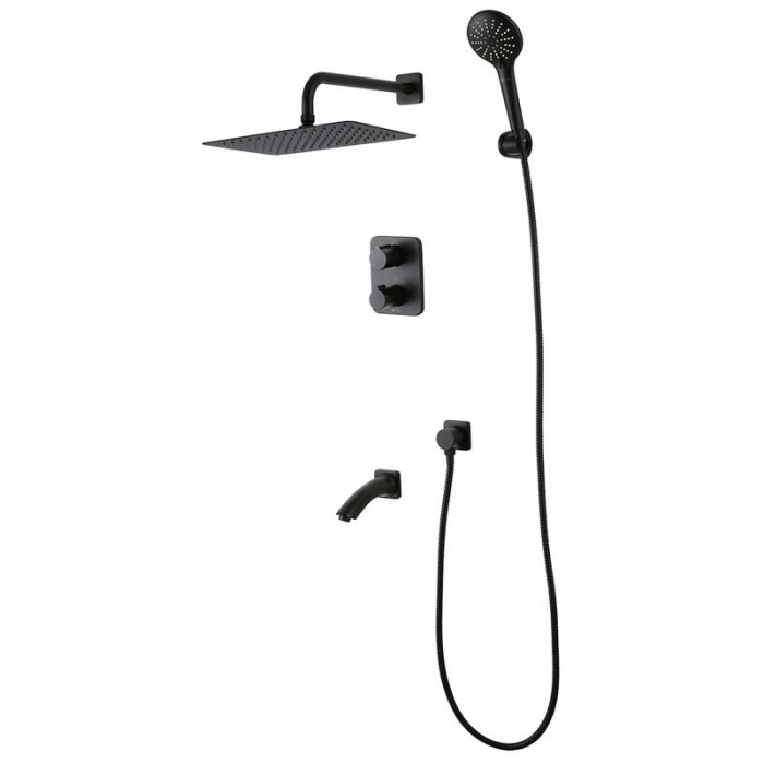 Смеситель для ванны LeMark BRONX LM3742BL термостатический, встраиваемый в стену, черный