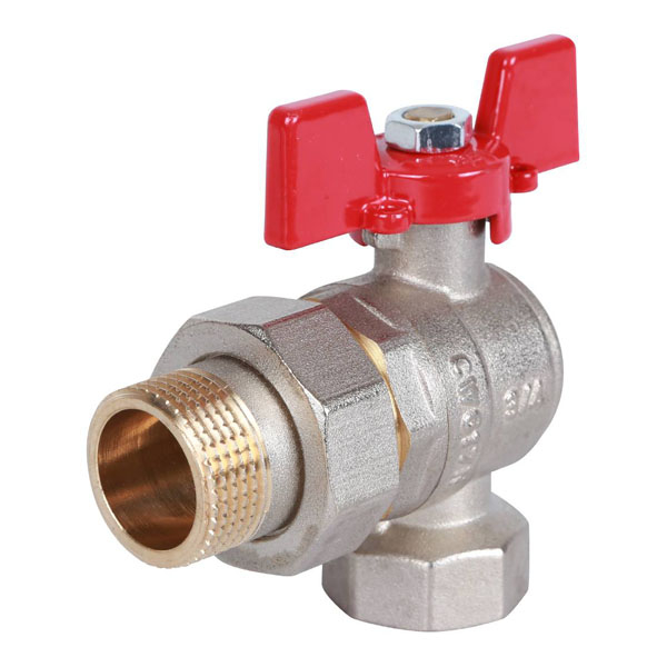 Кран шаровой с американкой угловой Rommer DN20 (3/4") PN40 в-н баб. латунь