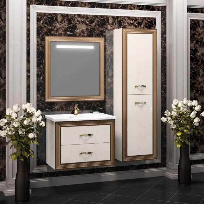 Комплект мебели для ванной комнаты Opadiris КАРАТ 80, бежевый/золото