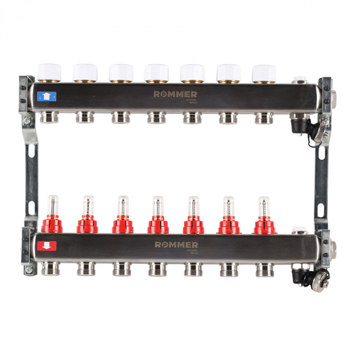 Коллекторная группа Rommer RMS-1201-000007 1"-3/4"EK×07 с расходомерами, воздухоотводчиками