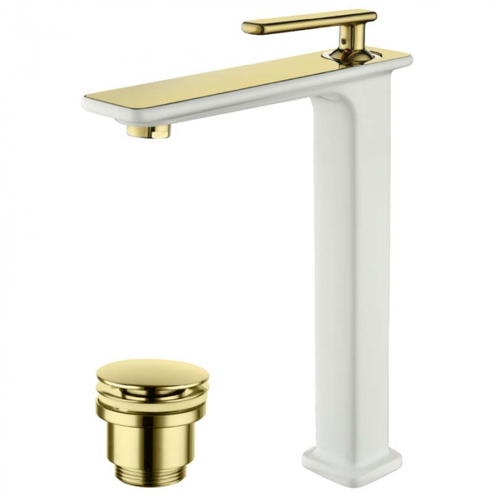 Смеситель для раковины LeMark MISTA LM6409WG однорукояточный, белый/золото