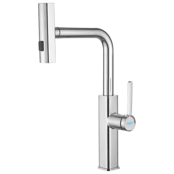 Смеситель для кухни Haiba HB73824 однорукояточный, с выдвижным 3-х режимным изливом, хром