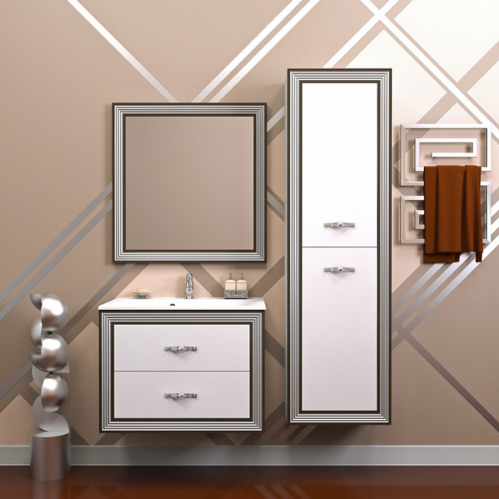 Комплект мебели для ванной комнаты Opadiris КАРАТ 80, белый/серебро
