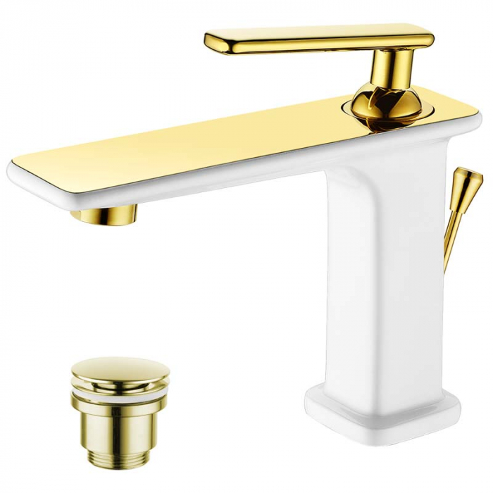 Смеситель для раковины LeMark MISTA LM6406WG однорукояточный, белый/золото