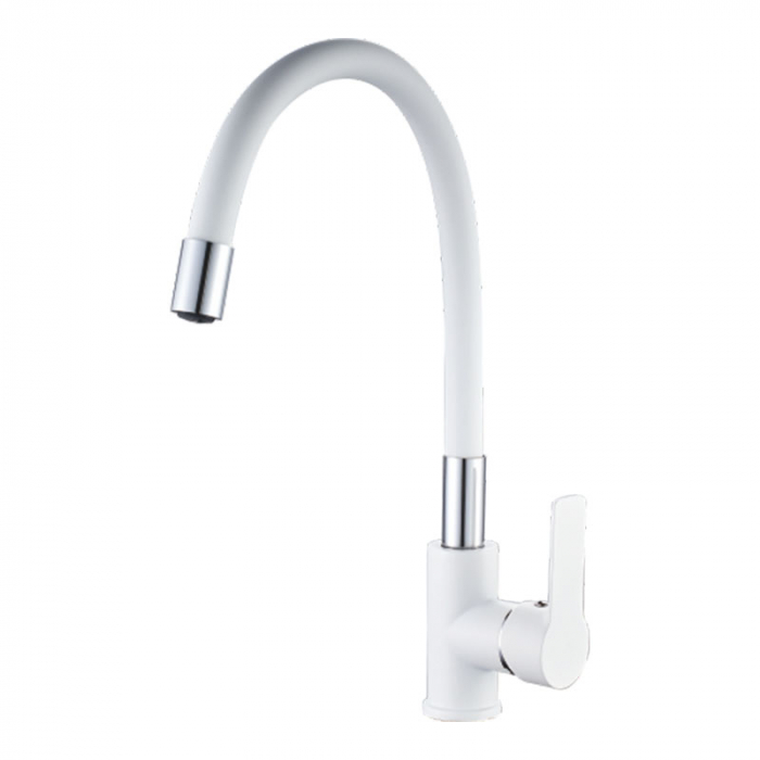 Смеситель для кухни Haiba HB70113-8 однорукояточный, гибкий излив, белый