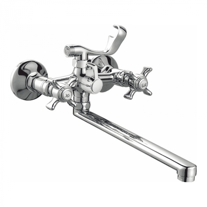 Смеситель для ванны Haiba HB2124 двухрукояточный, длинный излив, хром