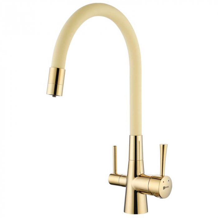 Смеситель для кухни LeMark COMFORT LM3075G-Beige однорукояточный, с переключателем на фильтр, золото/бежевый