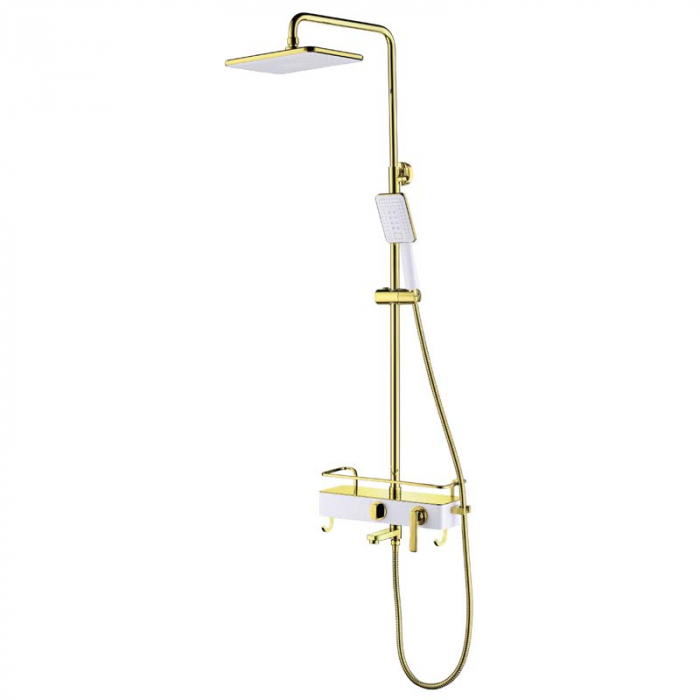 Душевая система LeMark MISTA LM6462WG однорукояточный, с поворотным изливом, регулируемая высота, белый/золото