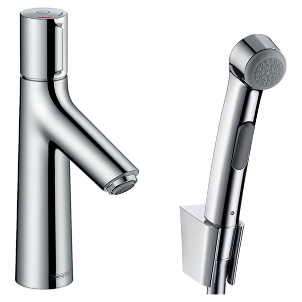 Смеситель для раковины Hansgrohe Talis Select S порционно-нажимной, 100, с гигиеническим душем, со сливным клапаном Push-Open, хром (72291000)